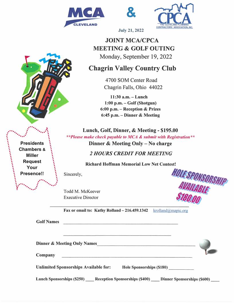 2022 Joint MCA/CPCA Meeting and Golf Outing