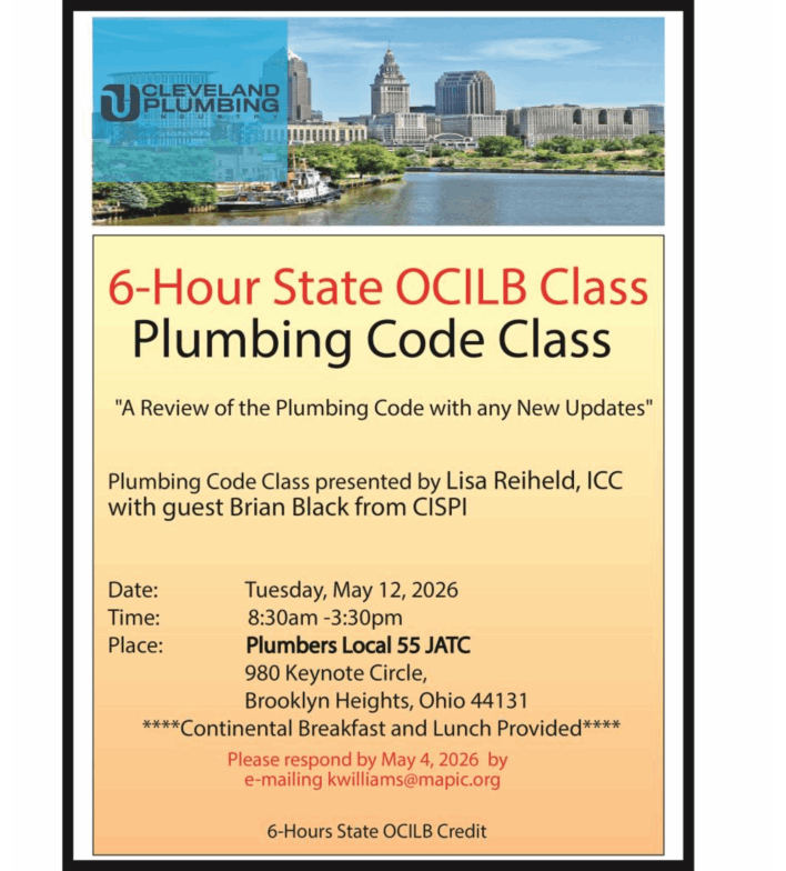 MAPIC 6-Hour State OCLIB Plumbing Code Class Flyer